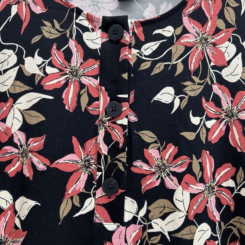J Jill Wearever Collection Dress Women XL Black Floral Long Sleeve HenleyStretch - Picture 3 of 10